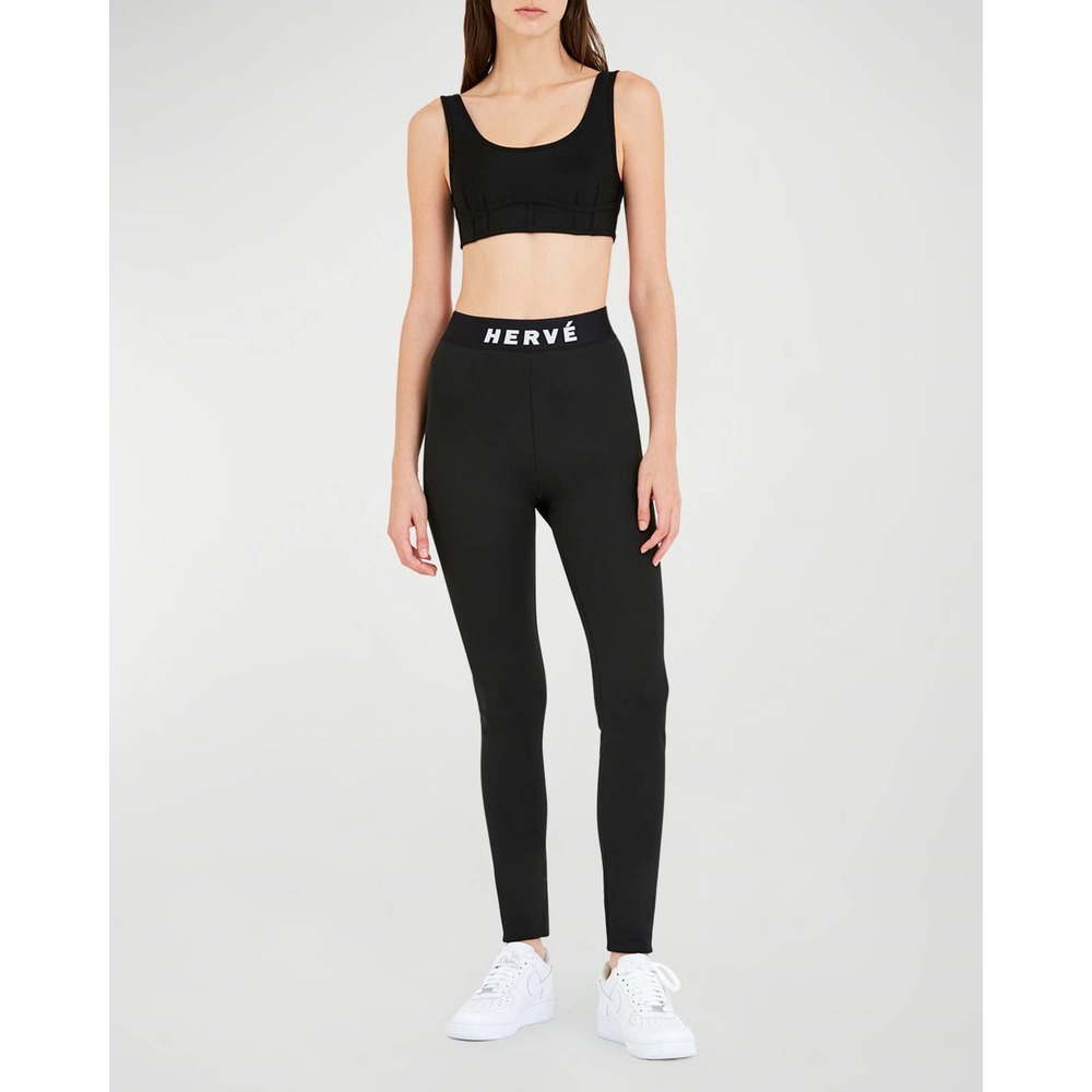 Black Herve Leger High-Rise 3/4 Length Logo Leggings